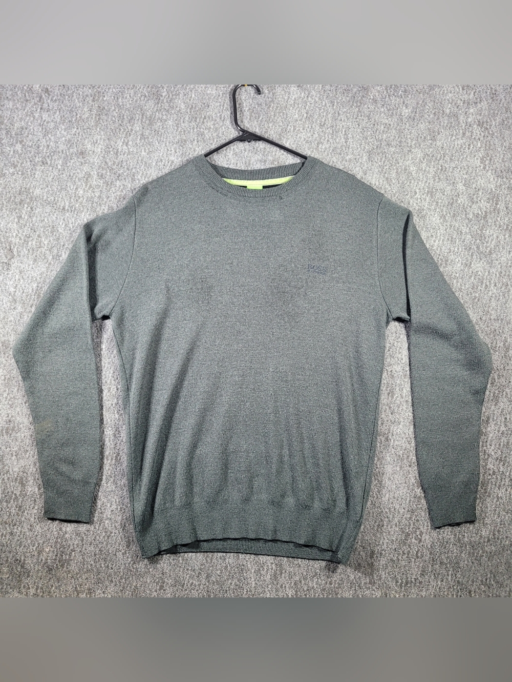 HUGO BOSS Mens XL Pullover Sweater Grey Knit Crew Neck Long Sleeve Casual Logo